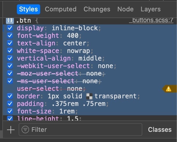Safari Devtools (copying styles from the styles panel)
